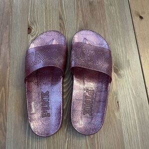 Glittery Pink Slides with Embossed Logo